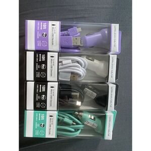 Wireless Gear 4 Pack Car Charger 10ft Micro USB‎ Cable Purple White Black Teal